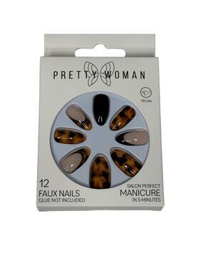 Pretty Woman Press On Nails Tortoise Nude Black 12pc Vegan Faux Nail Set